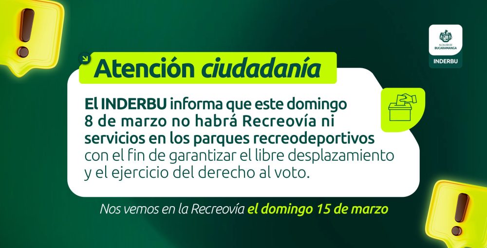 8 de marzo, por elecciones legislativas se suspende Recreovía y atención en escenarios deportivos y recreativos