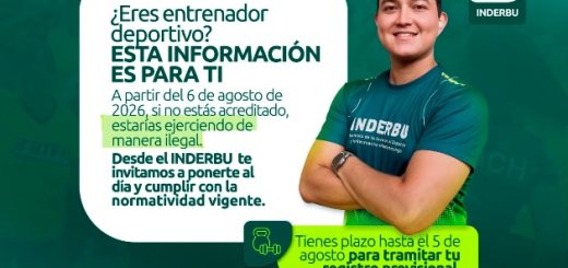 INDERBU informa sobre nueva reglamentación para entrenadores deportivos en Colombia.