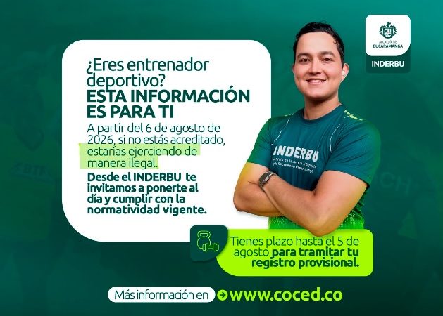 INDERBU informa sobre nueva reglamentación para entrenadores deportivos en Colombia.