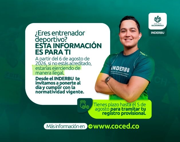 INDERBU informa sobre nueva reglamentación para entrenadores deportivos en Colombia.